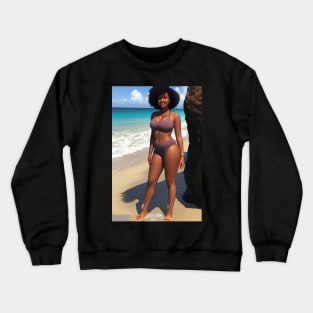 Dark-haired woman at the beach is a sight for sore eyes. Crewneck Sweatshirt
